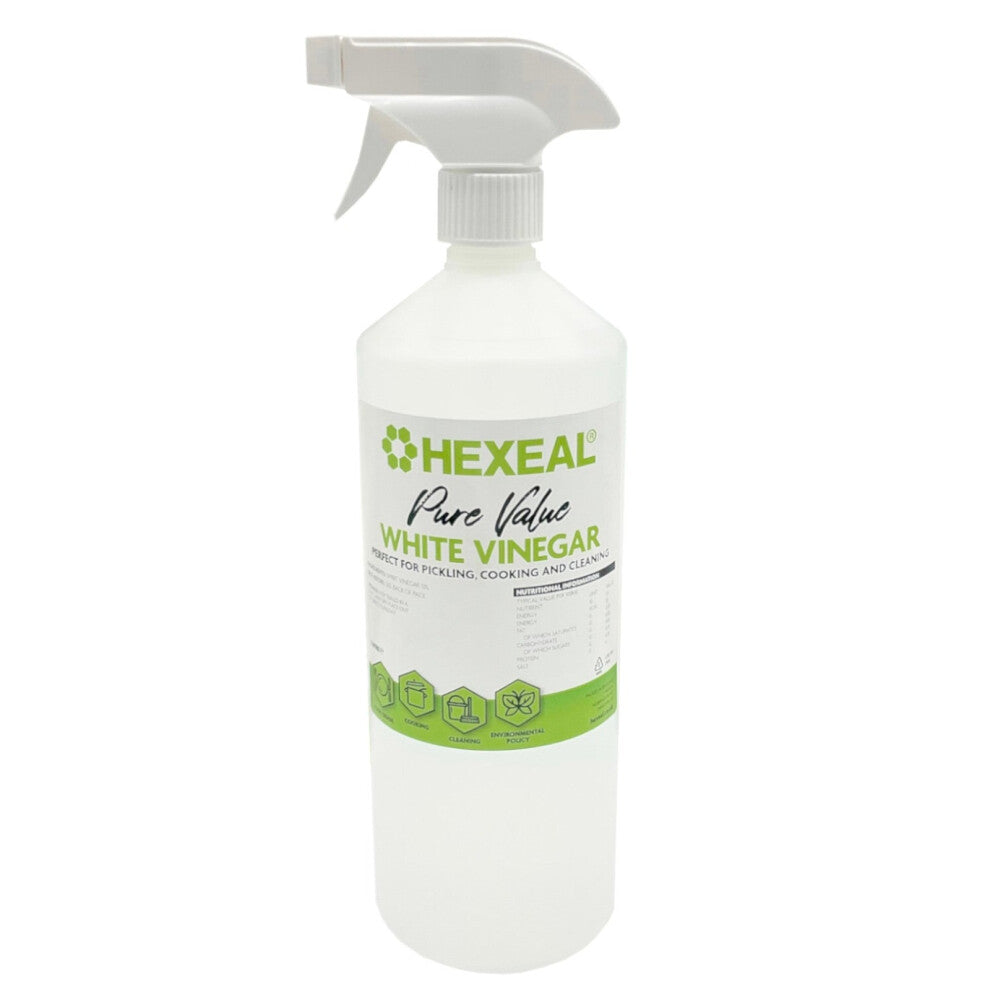 Hexeal Pure Value White Vinegar 1L Spray - 1L Spray Bottle of Food Grade White Vinegar for Cooking, Cleaning, Pickling & Baking  Cleans Surfaces, Deo