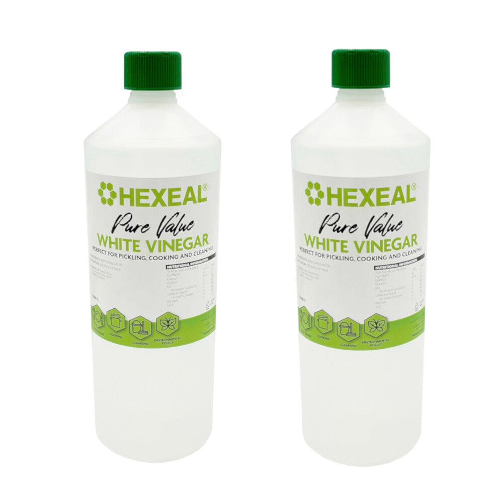 Hexeal Pure Value White Vinegar 2L - 2 x 1L Bottle of Food Grade White Vinegar for Cooking, Cleaning, Pickling & Baking  Cleans Surfaces, Deodorises