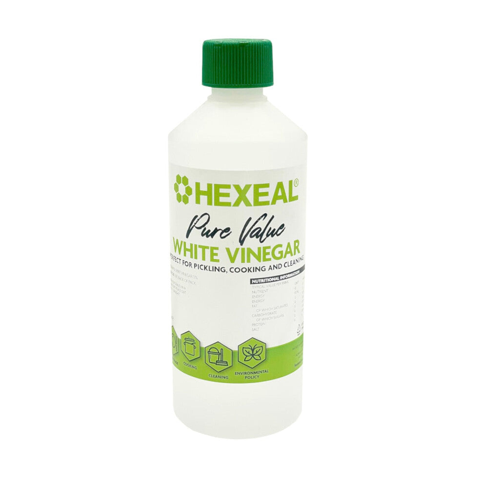 Hexeal Pure Value White Vinegar 500ml - 500ml Bottle of Food Grade White Vinegar for Cooking, Cleaning, Pickling & Baking  Cleans Surfaces, Deodorise