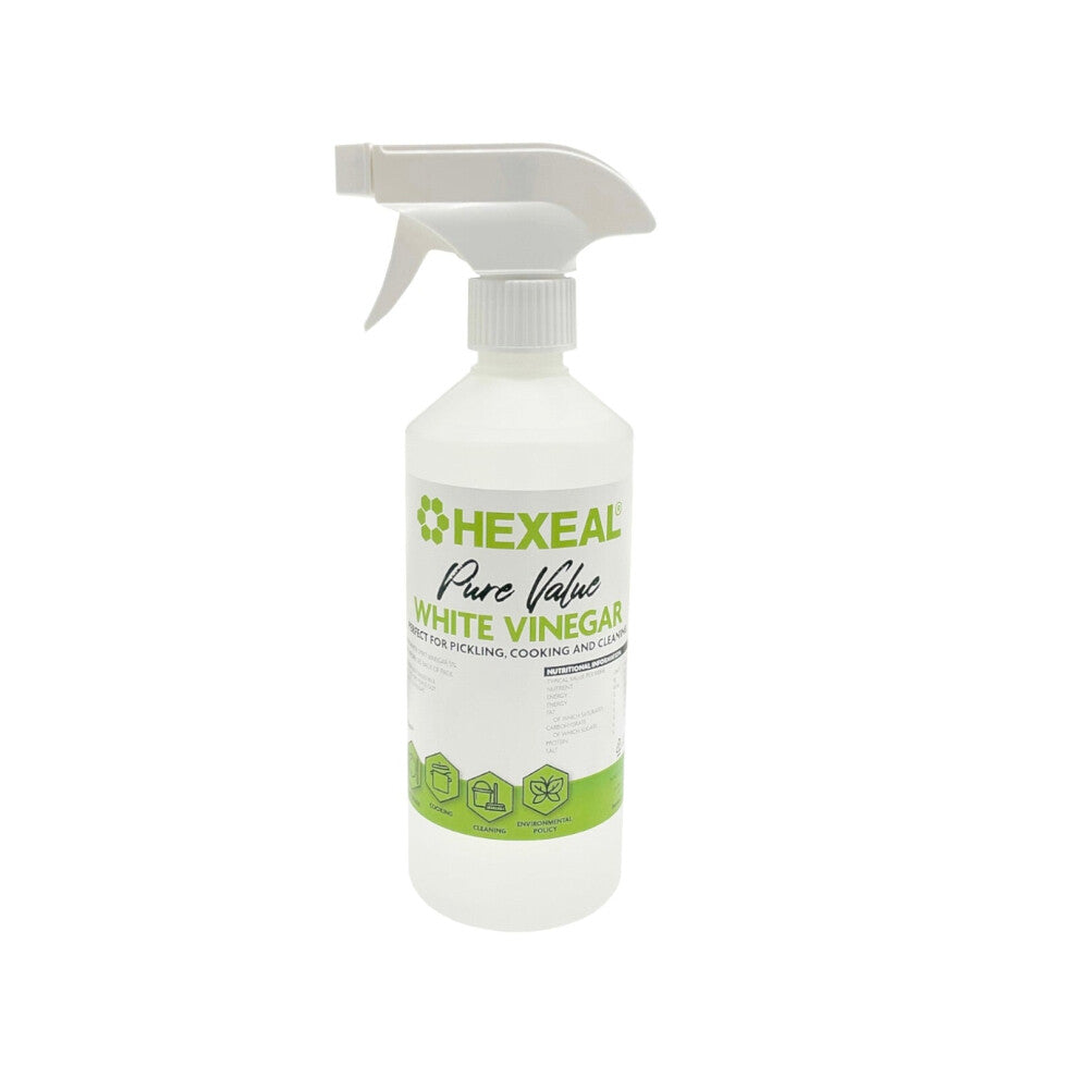 Hexeal Pure Value White Vinegar 500ml Spray - 500ml Spray Bottle of Food Grade White Vinegar for Cooking, Cleaning, Pickling & Baking  Cleans Surface