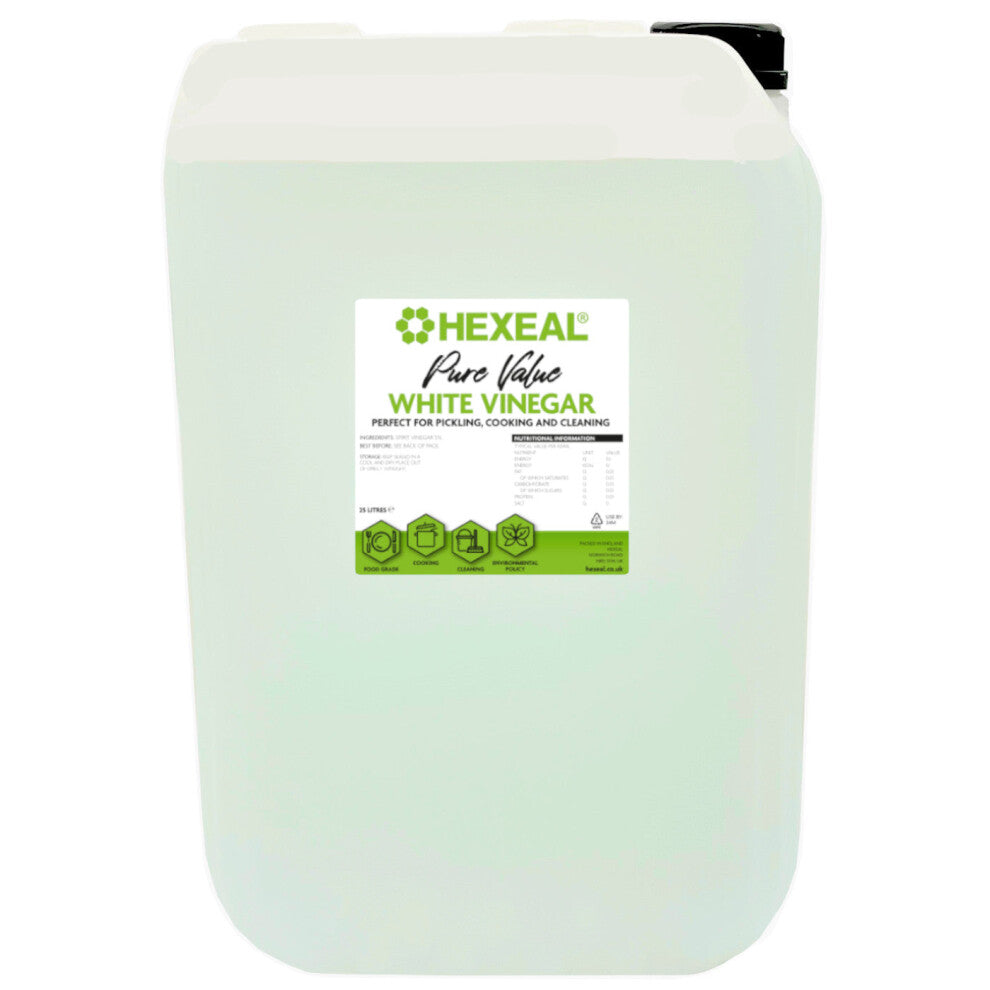 Hexeal Pure Value White Vinegar 25L - 25L of Food Grade White Vinegar for Cooking, Cleaning, Pickling & Baking  Cleans Surfaces, Deodorises & Removes
