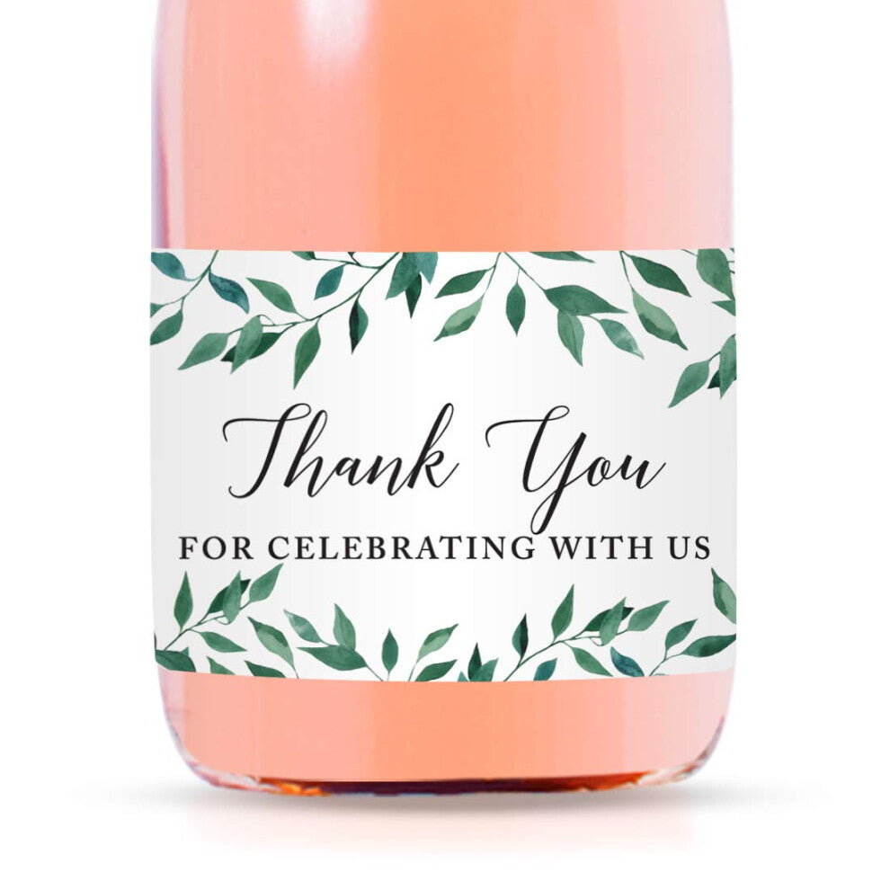 Andaz Press Mini Champagne Wine Bottle Labels Thank You For Celebrating With Us Greenery Green Leaves 20-Pack Mini Wine Bottle Labels Wedding