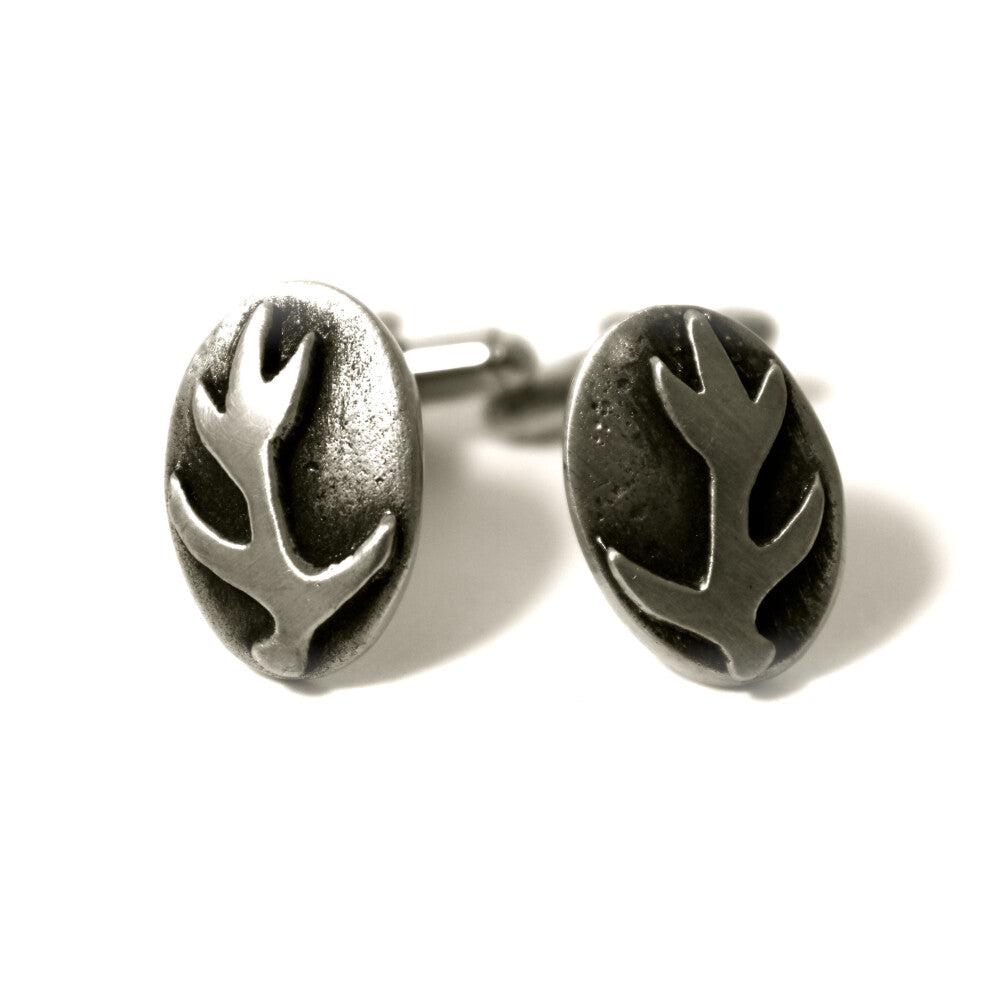 Solid Pewter Scottish Stag Antler Cufflinks in Brushed Antique with T-Bar