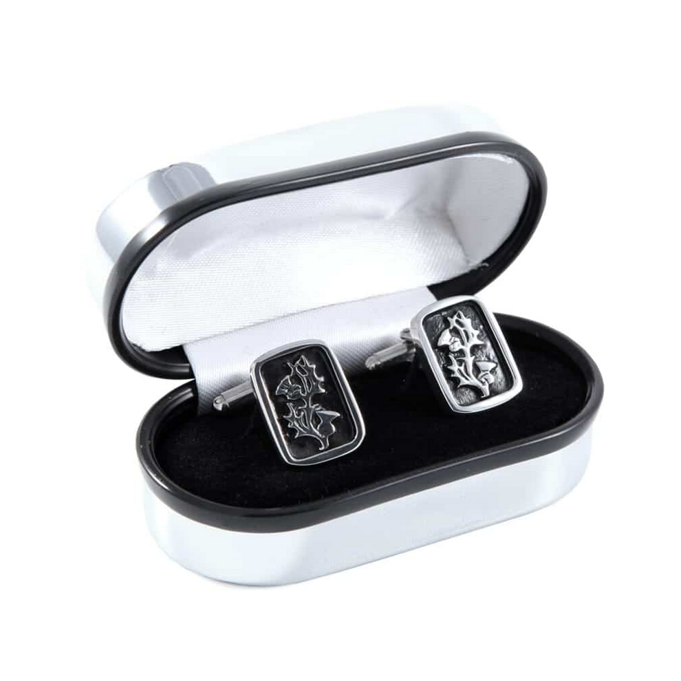 Pewtermill Scottish Thistle rectangle Polished Pewter Cufflinks Made In Scotland