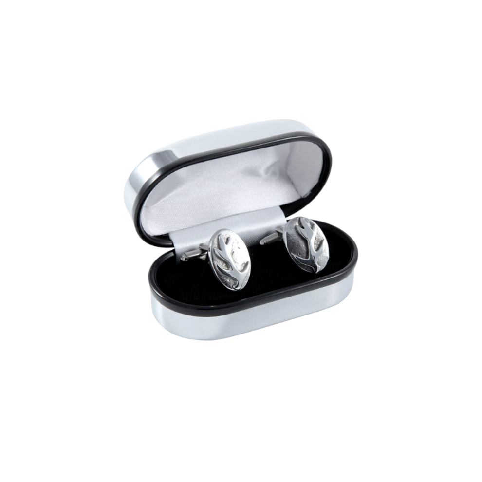 Solid Pewter Scottish Stag Antler Cufflinks in Polished Chrome with T-Bar