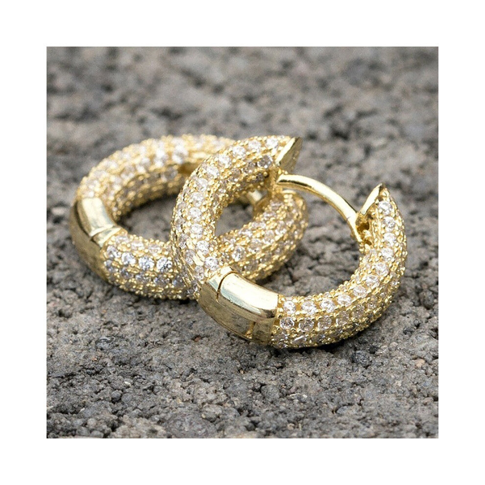 Luxurious Solid 18K Gold Earrings, Pave Round Cut Moissanite Hoops
