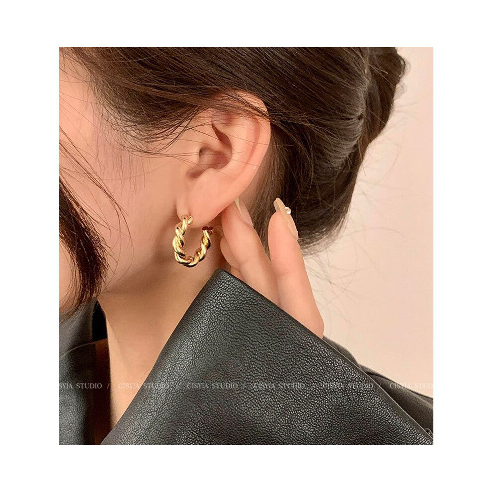 18K Gold Twisted Hoops, Small Rope Design, Chunky Hoop Earrings