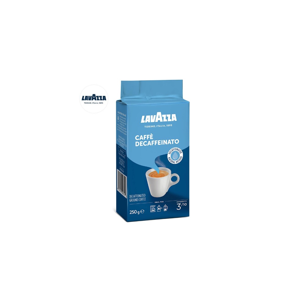 Lavazza Caffe Decaffeinated Ground Coffee, Arabica and Robusta Medium Roast, 250 g