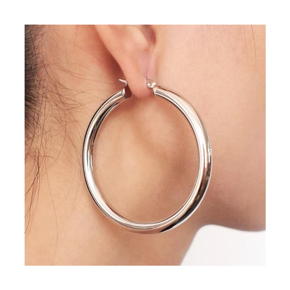(50mm) Sterling Silver Hoop Earrings, Classic Round Hoops