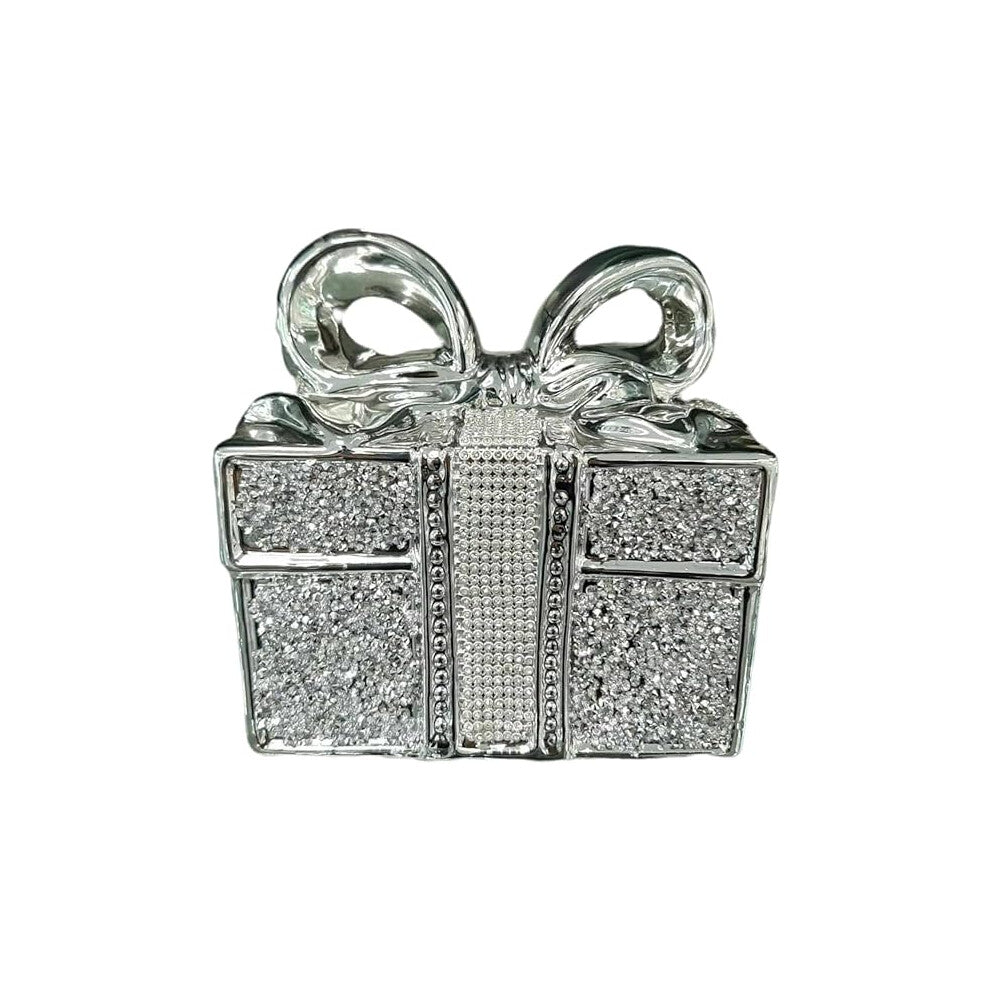 Crushed Diamond Mirrored Glass Jewellery Box 20x20 cm, Silver