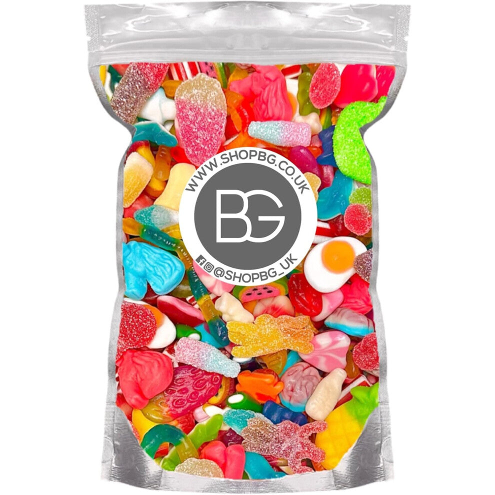 BG Mixed Quality Pick & Mix Sweets  Large Retro Candy Sweeties Assortment 1kg Pouch Gummy Jelly Fizzy Gift Chewy PicknMix