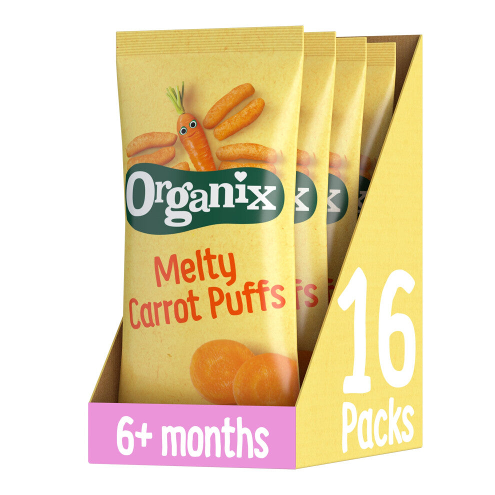 Melty Carrot Puffs, Organic Baby Snack, Finger Food, Multipack (4 x 18 g) (Pack of 4), Total 16 Packets