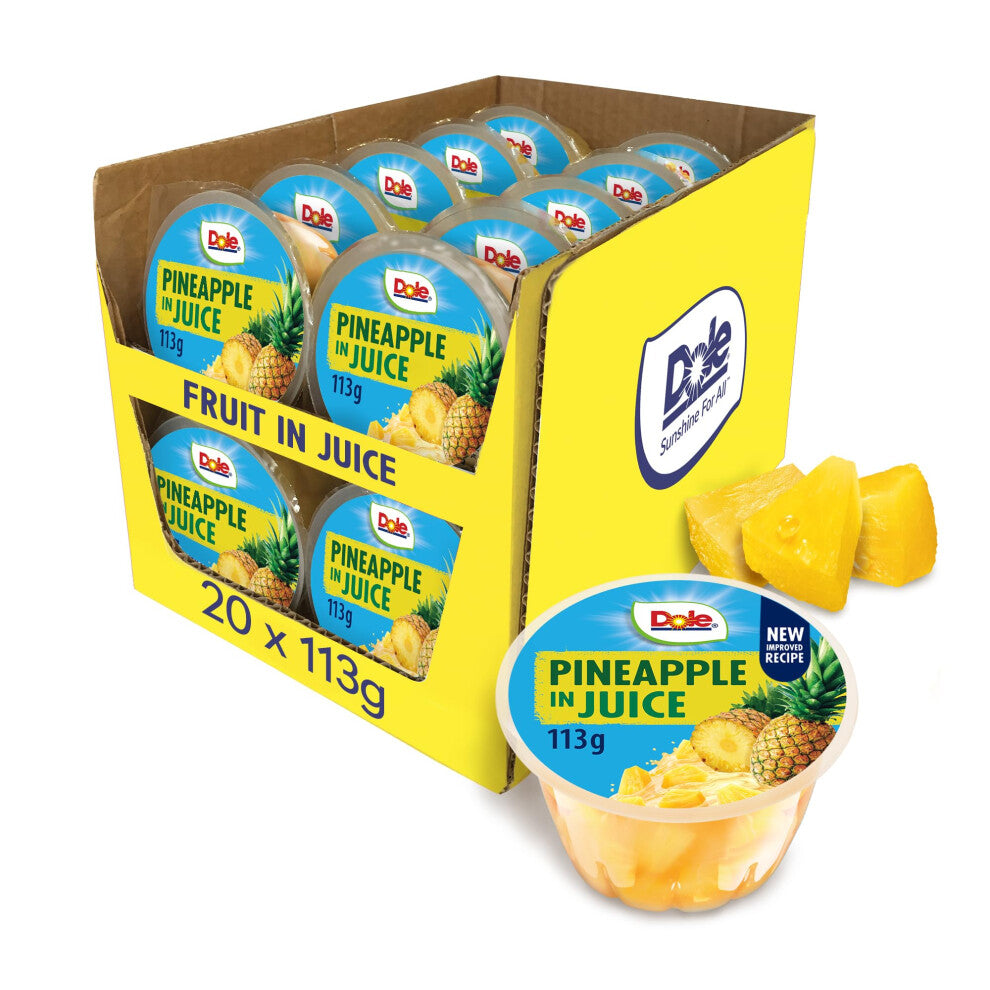Pineapple in Juice Fruit Pots 20 x 113g, Fresh Fruit Chunks, Healthy Snack, No Added Sugar Fruit Bowls, Perfect for Breakfast & Dessert or Adding to