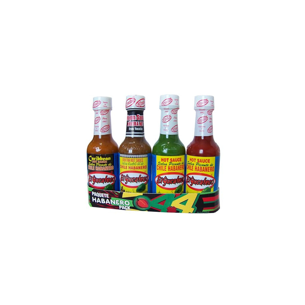 4 Pack Hot Sauce Bundle, 1 Red Sauce, 1 Green Sauce, 1 Xtra Hot Sauce, 1 Carribbean Hot Sauce