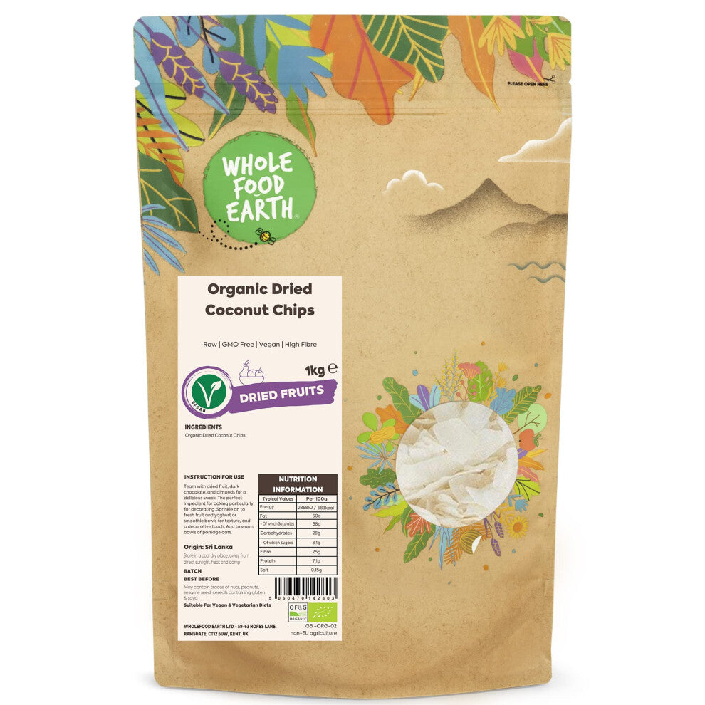 Organic Dried Coconut Chips – 1 kg | Raw | GMO Free | Vegan | High Fibre | Certified Organic