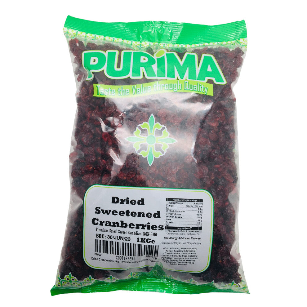 Dried Cranberries 1kg - Sweetened Cranberry with Added Sugar - Grown in USA or Canada - Premium Quality Bulk Dried Fruit for Baking Muffins Cakes