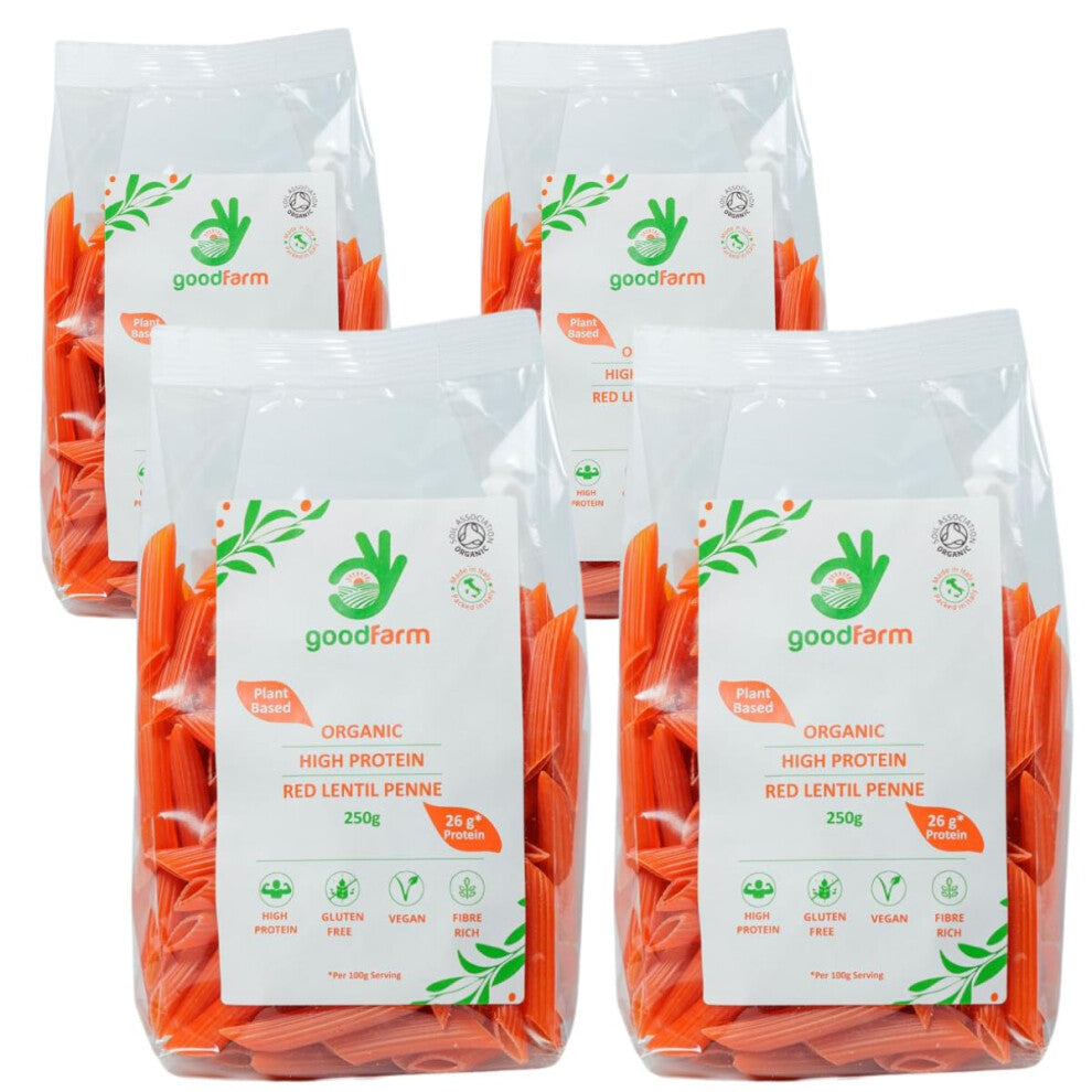 Organic Red Lentil Penne Pasta 1 kg - High Protein & Fibre, Gluten-free, Vegan, Low calorie