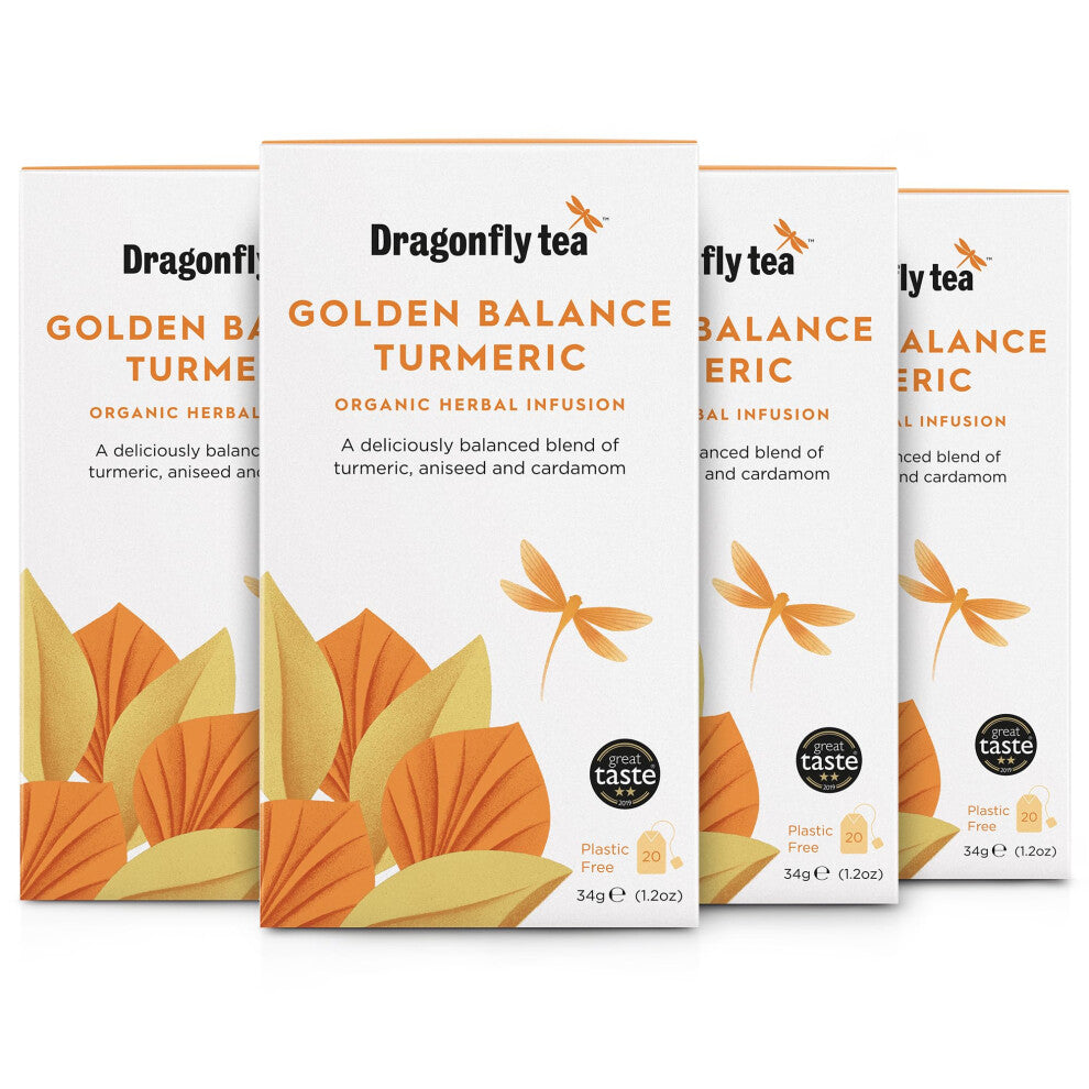 Golden Balance Turmeric Tea | Pack of 4 x 20 Organic Tea Bags (80 Teabags) | Herbal Tea Bags | Turmeric Tea Bags | Detox Tea Bags | Immune Support |
