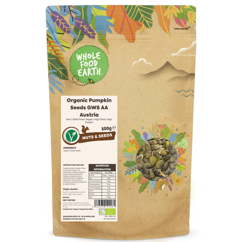 Organic Pumpkin Seeds GWS AA Austria 500g Raw | GMO Free | Vegan | High Fibre | High Protein | Certified Organic