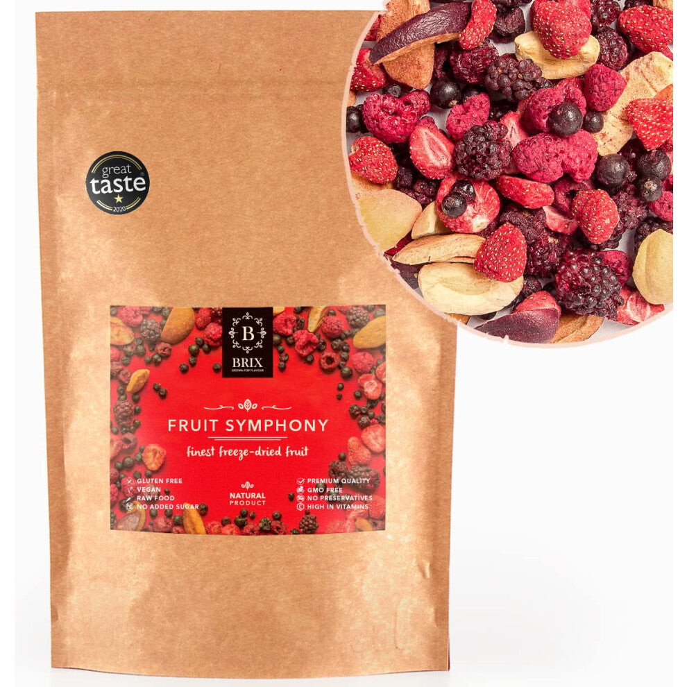 BRIX Freeze Dried Fruit Symphony | 100% Natural Dried Fruit Mixture 115g | Great Taste Award Dried Fruit | Non-GMO, Gluten Free, Vegan & Vitamins