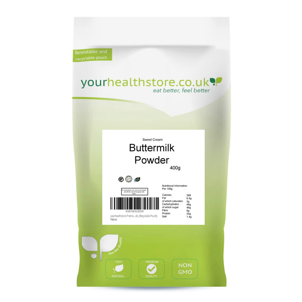 Premium Buttermilk Powder (Sweet Cream), Gluten Free, No Additives, Vegetarian, Food Grade, (Recyclable Pouch) ,400 g (Pack of 1)
