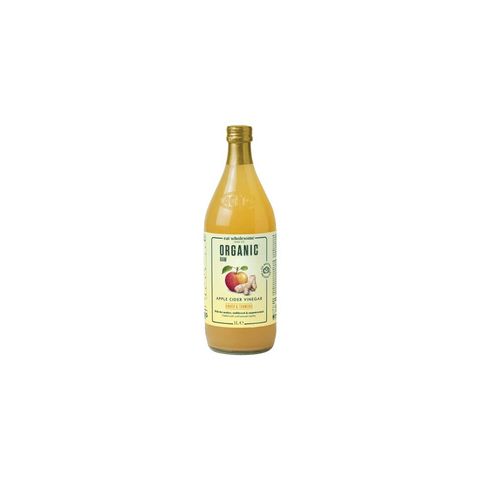 Eat Wholesome Organic Ginger, Turmeric and Chilli Raw Apple Fire Cider Vinegar with The Mother, Glass Bottle in Box, 1L