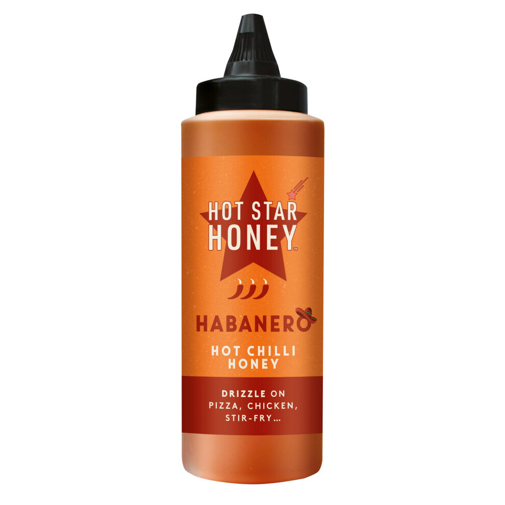 Habanero Hot Chilli Honey - SWEET HONEY SAUCE WITH HOT CHILLI PEPPERS - DRIZZLE ON PIZZA, CHICKEN AND STIR-FRY - 325g