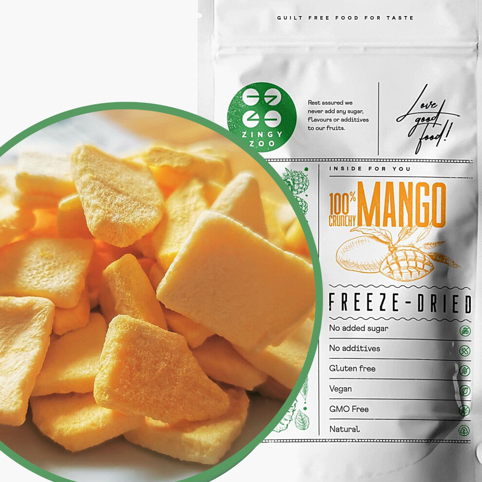 Freeze Dried Mango Chunks | Pure Natural Freeze Dried Fruits | GF Raw Vegan | Mill for Mango Powder or Eat as Dry Mango Dried Snack | Fresh Fruit