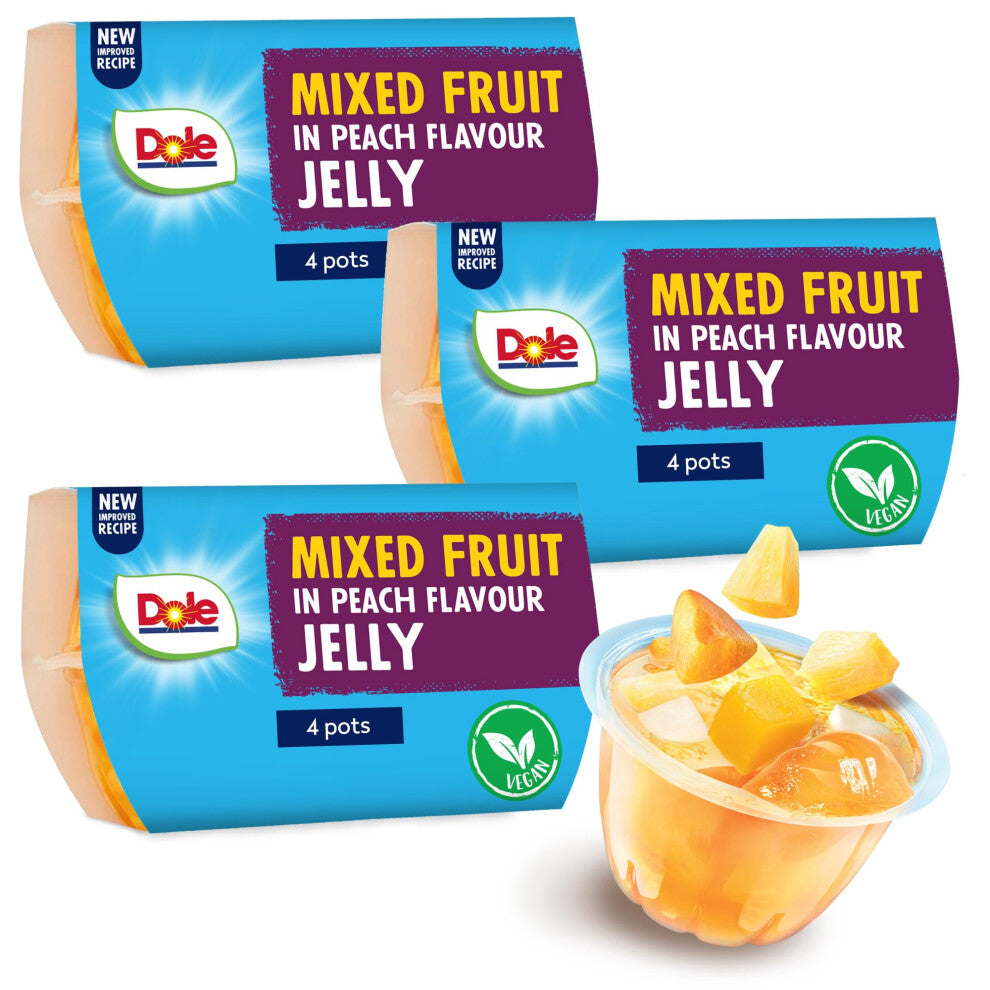 Mixed Fruit In Peach Jelly 3 x 4 Packs of Assorted Fruits, Healthy Snack, No Added Sugar Fruit Cocktail Bowls, Perfect for Breakfast & Dessert or