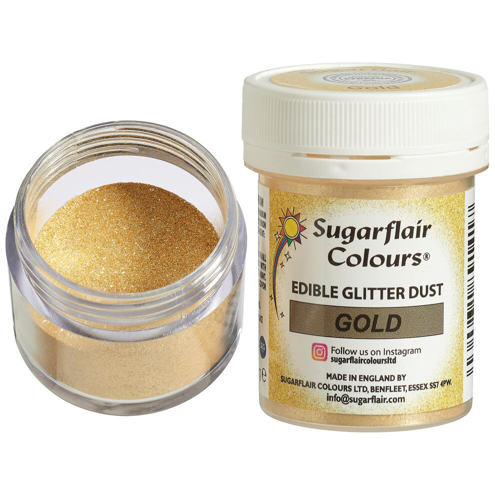 Sugarflair Gold Edible Glitter Dust - Add a Shimmering Rain of Sparkle To Cakes, Cupcakes, Chocolate, Baking, Desserts, Ice Cream, Drinks, Cocktails