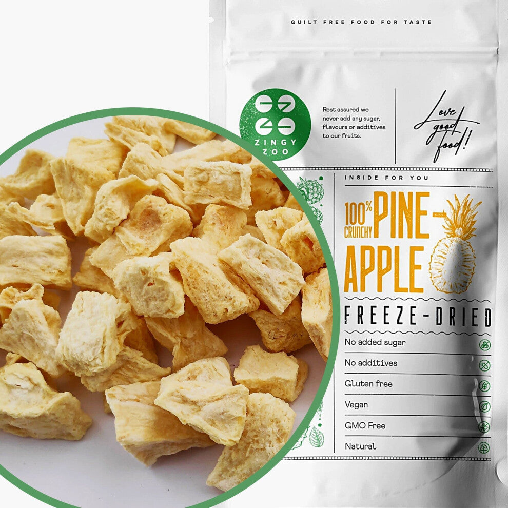 Freeze Dried Pineapple Pieces | 100% Pure Natural Raw Unsweetened Pineapple Chunks Freeze Dried Fruit | Pure Fruit Bites as Freeze Dried Candy from