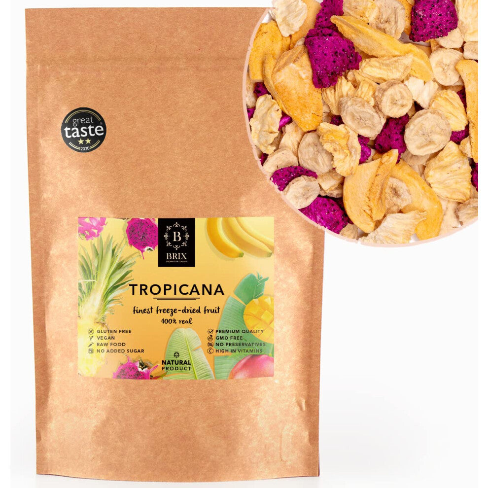 BRIX Freeze Dried Tropicana Fruit | 100% Natural Dried Tropical Fruit Mixture 140g | Great Taste Award Dried Fruit | Non-GMO, Gluten Free, Vegan &