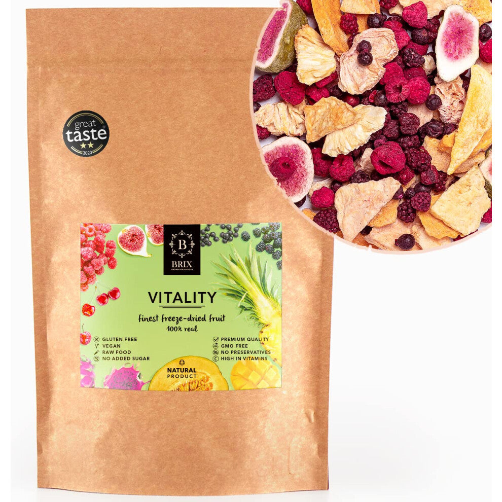 BRIX Freeze Dried Vitality Fruit | 100% Natural Dried Fruit Mix 140g | Great Taste Award Dried Fruit | Non-GMO, Gluten Free, Vegan & Vitamins Retained