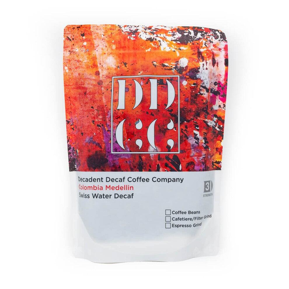 Decaffeinated Colombian Coffee Beans 227g - Swiss Water Decaf Process - Decadent Decaf - Colombia Coffee - Medium Roast - Strength 3 - Suitable For
