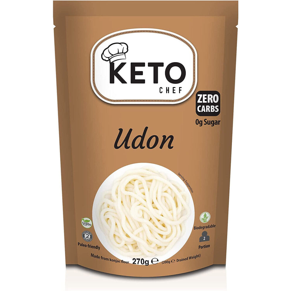 Thick Instant Udon Noodles - Konjac Vegan Noodle, Zero Fat, Sugar & Carb, Shirataki, Made from Free-from Flour, Healthy Low Calorie Food, Ready to Eat