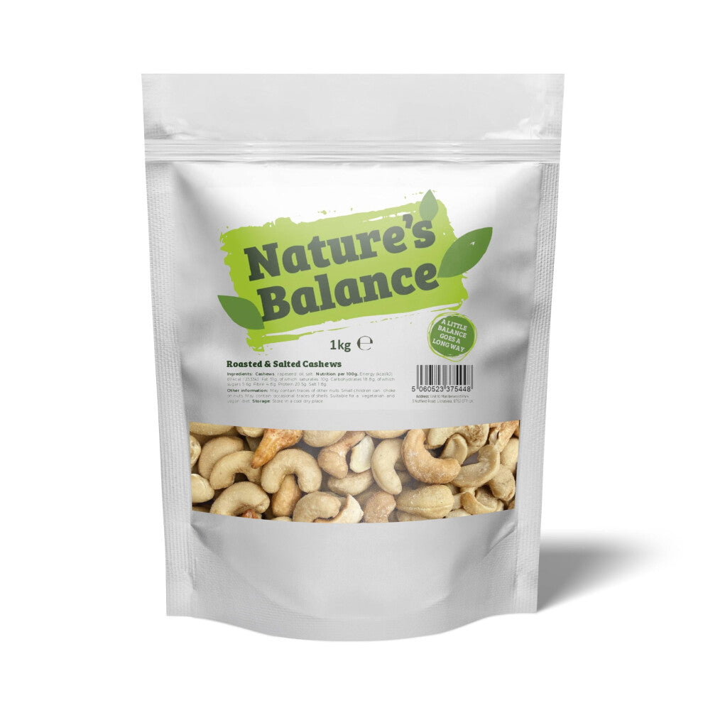 Natures Balance Roasted Salted Cashew Nuts 1kg - Cashews are Ideal Healthy Snacks | High Protein Snack Food