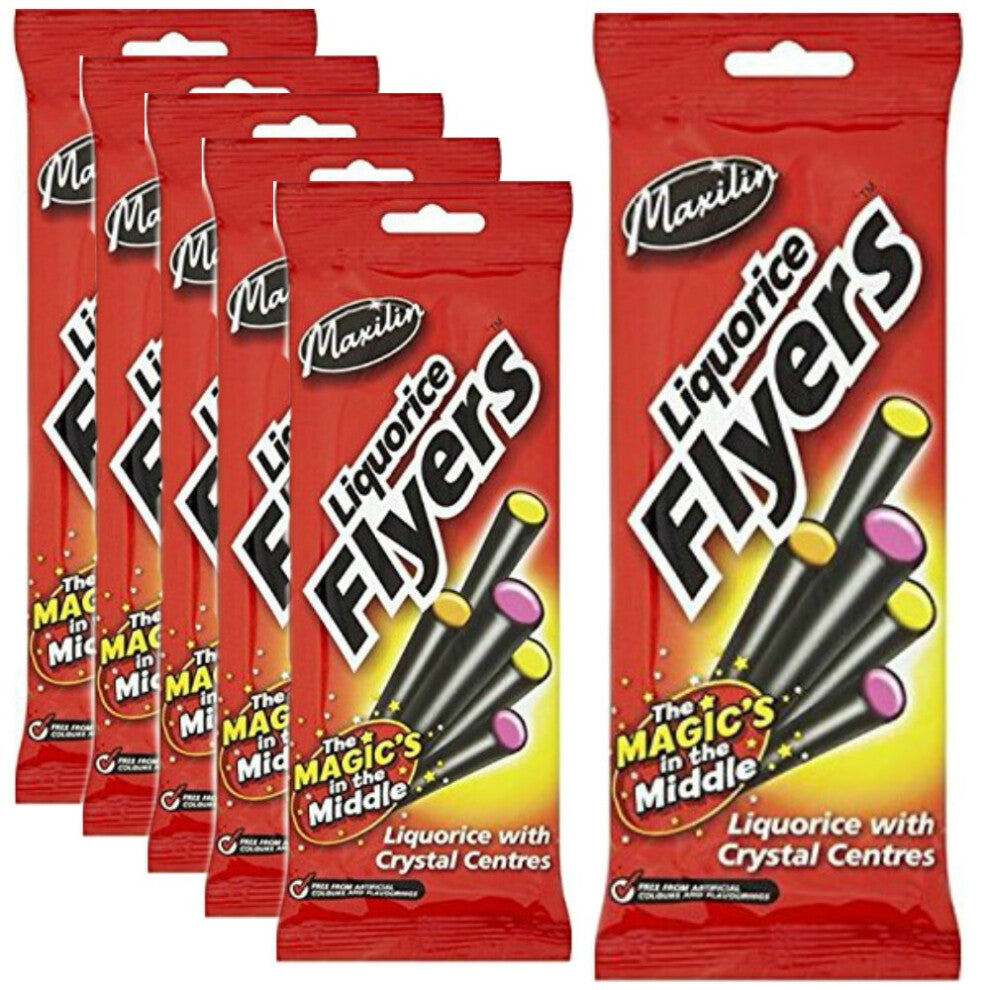 Maxilin Liquorice Flyers, Tubes with Assorted Crystal Centers 90 g (Pack of 6)