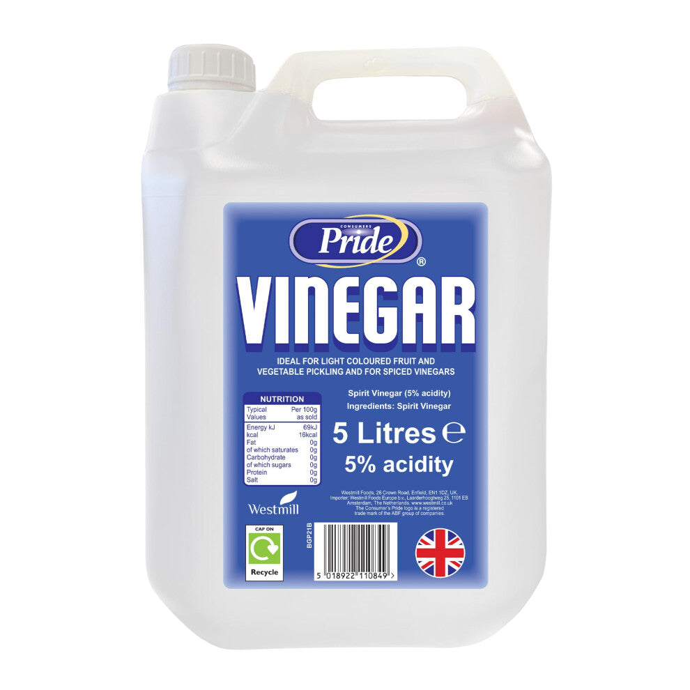 White Vinegar 5L | Food Grade | Suitable for Cleaning, Weed Killer, Limescale Remover, Glass Cleaner, Stain Remover, Baking, Pickling, Marinating | UK