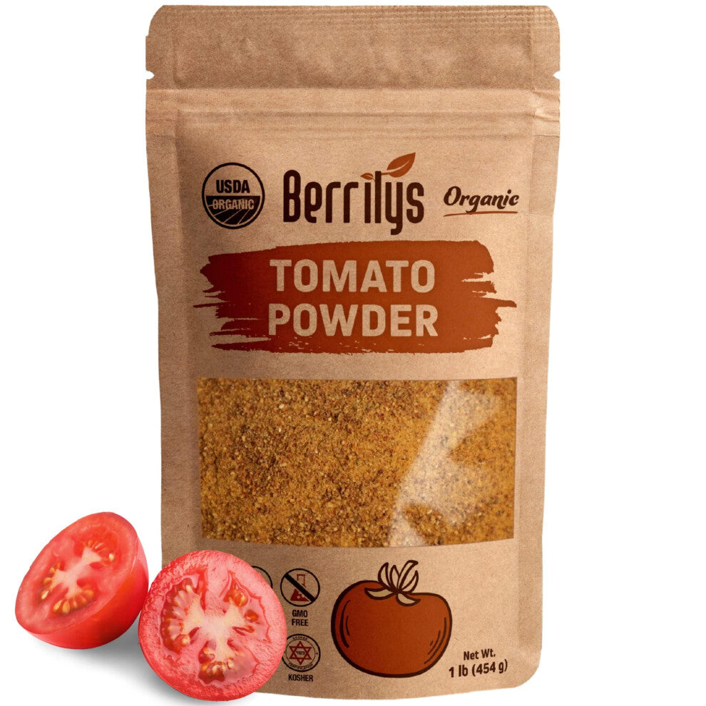 Berrilys, Organic Dried Tomato Powder, 454 gr, Salted, Seasoning, dehydrated, Alternative to Tomato Paste, Great Pizza Topping, Pasta Sauce, Can Be