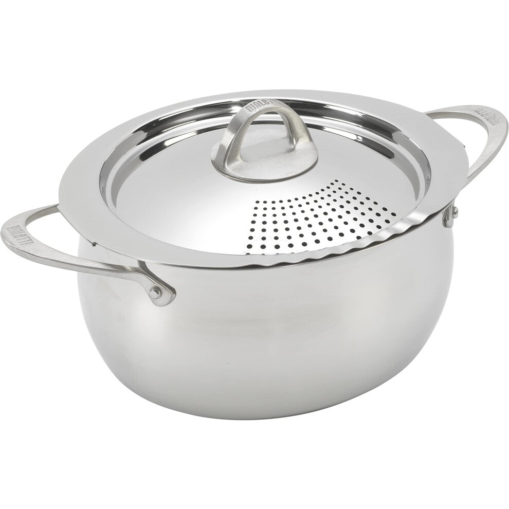 Bialetti Oval 6 Quart Multi-Pot with Strainer Lid, whole pasta, corn, lobster, Stainless Steel