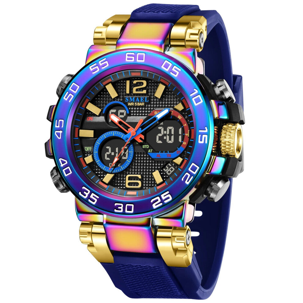 (PURPLEGOLD, CHINA) Mens Sports Wristwatch 50M Waterproof Dual Time Alarm Watch