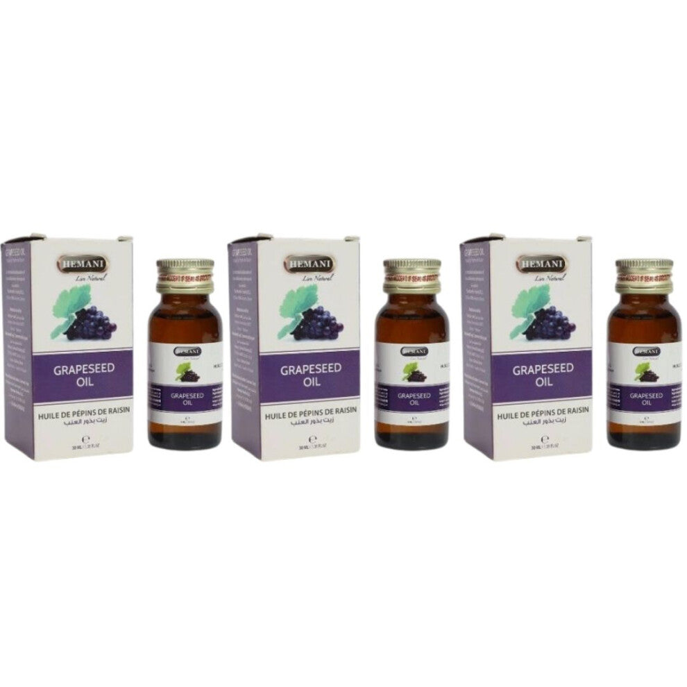 Hemani Grapeseed Herbal Oil 30ml Pack Of 3 |Used in Salad Dressing, Deep Frying, Marinades & Baking |Good Skin & Hair Care |Massage Oil