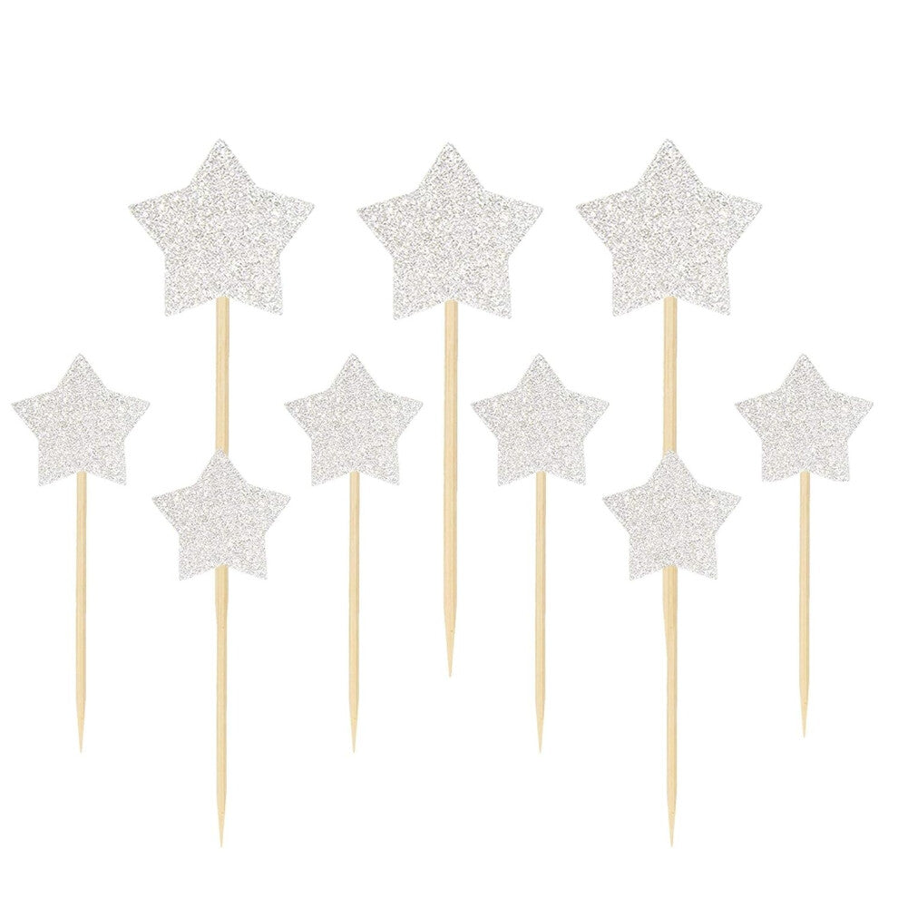 40 Pack Silver Star Cupcake Toppers Glitter Cupcake Picks Decorations for Baby Shower Kids Birthday Wedding Party