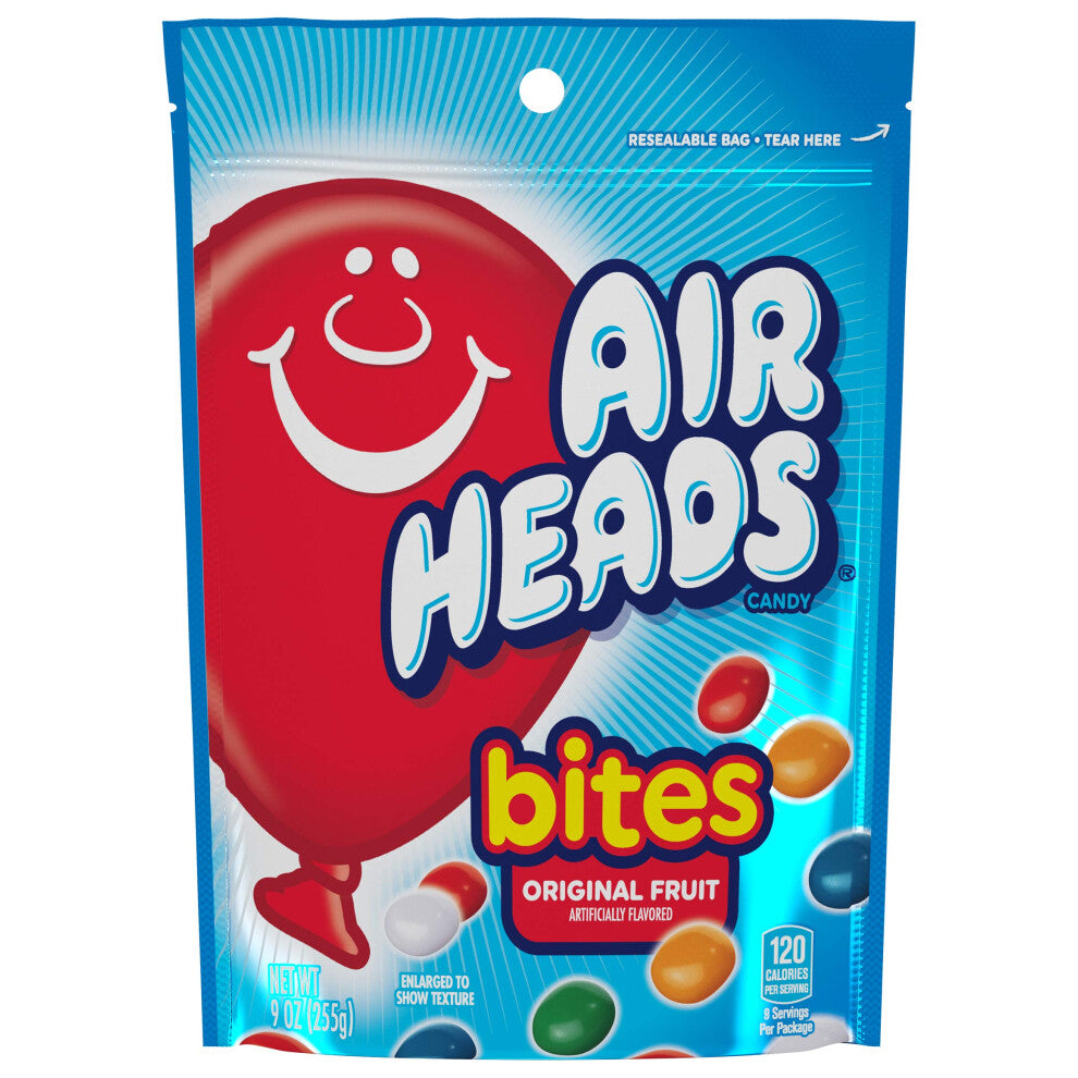 Airheads candy, Bites, Original Fruit Flavor, Non Melting, 9oz Bag, Box of 12 Bags