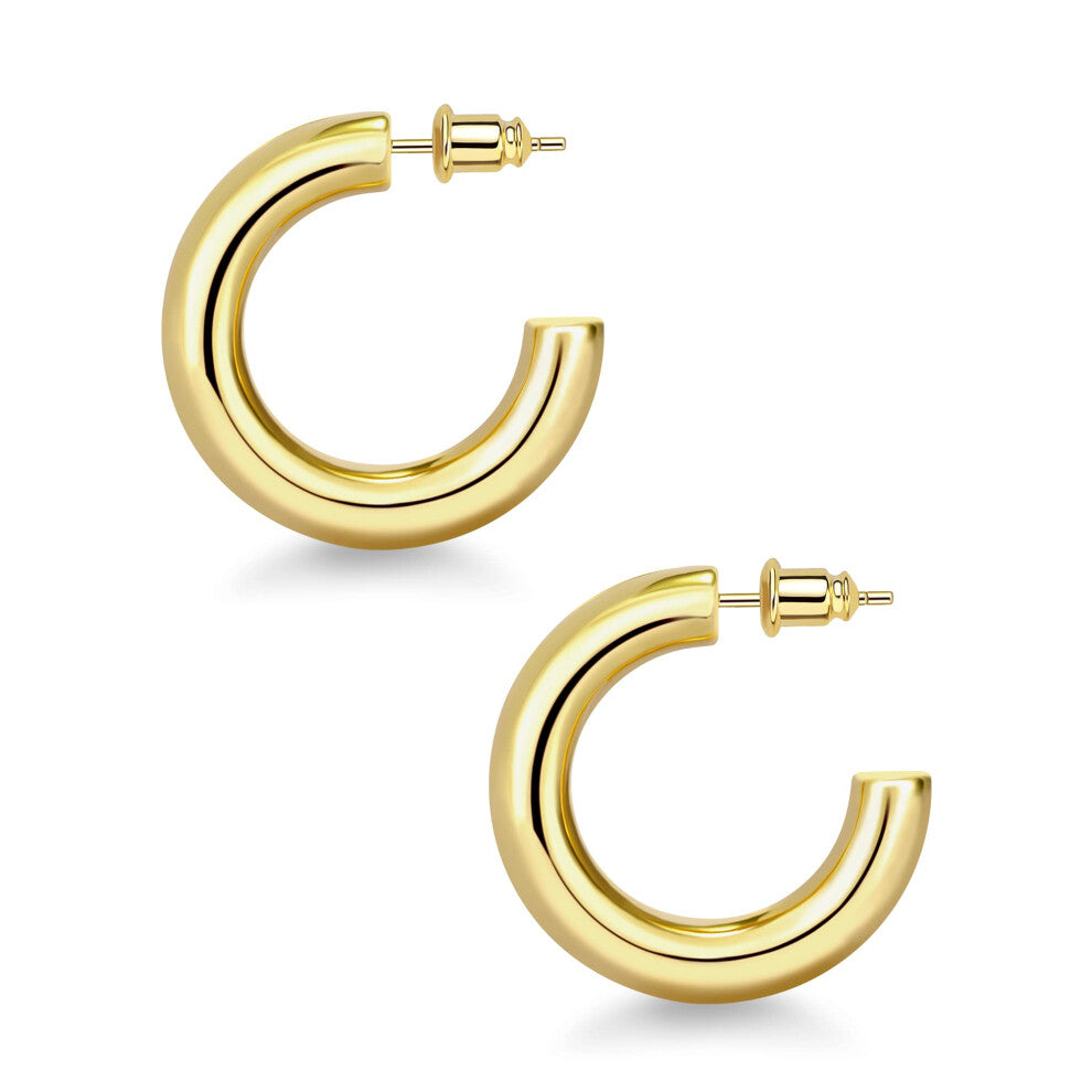 Wowshow chunky gold Hoop Earrings, Thick gold Hoop Earrings for Women 14K Real gold Plated 30mm Big Open Hoops Lightweight