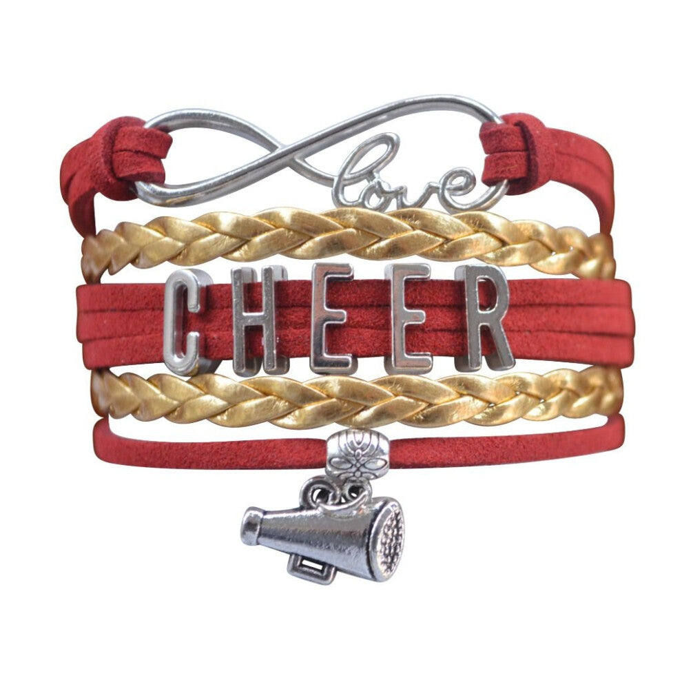 Cheer Charm Bracelet- Infinity Love Adjustable Cheerleading Jewelry in Team Colors for Cheerleader