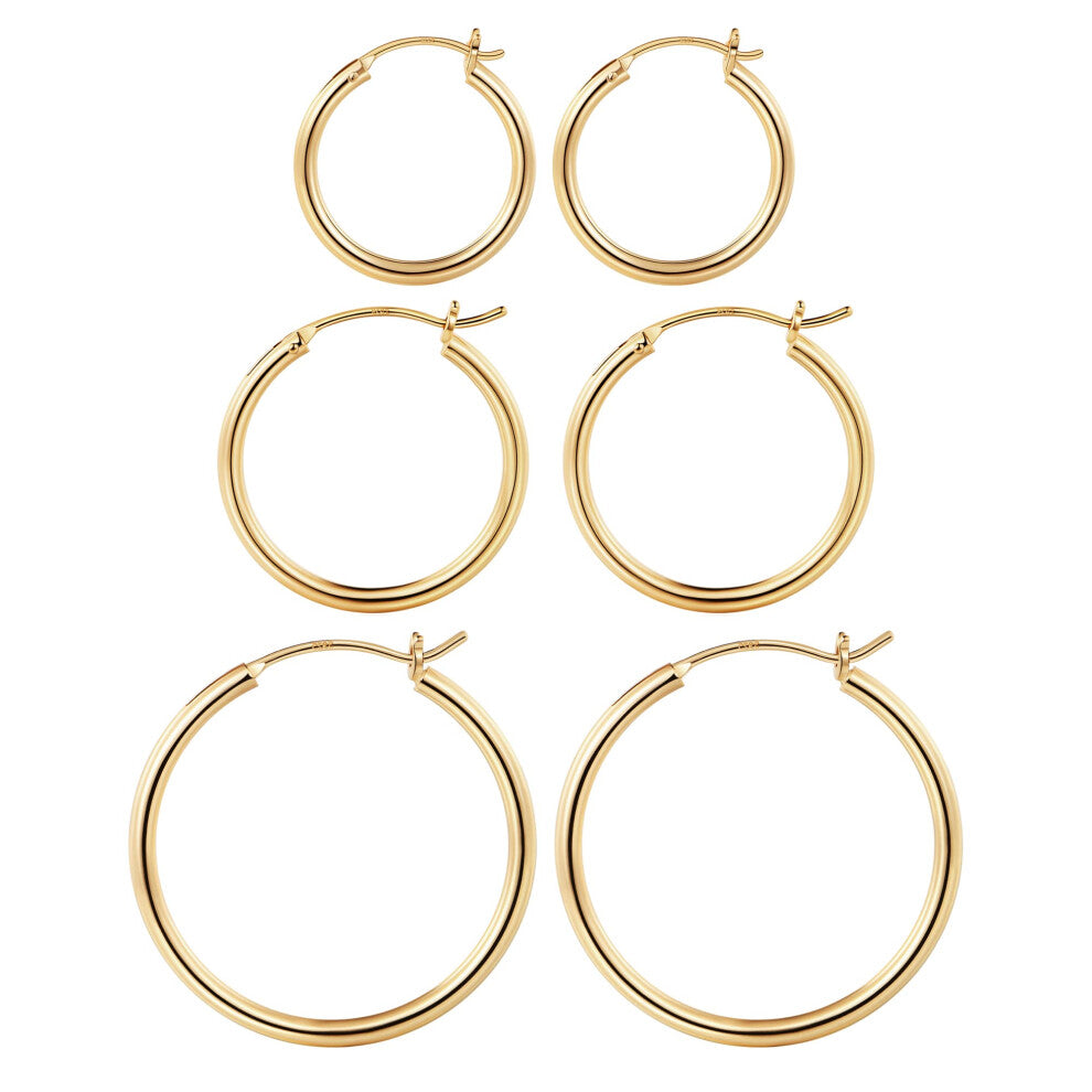 M MOOHAM Gold Hoop Earrings for Women 14K Gold Plated Sterling Silver Post Hypoallergenic Earrings for Women Chunky Hoops Earrings Pack Set Dain
