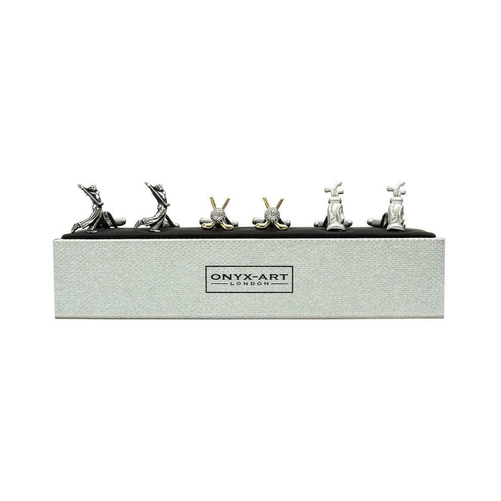 Onyx Art London Set of 3 Golf Cufflinks - Golfer, Putting & Bag Designs with T-Bar Swivel Clasp