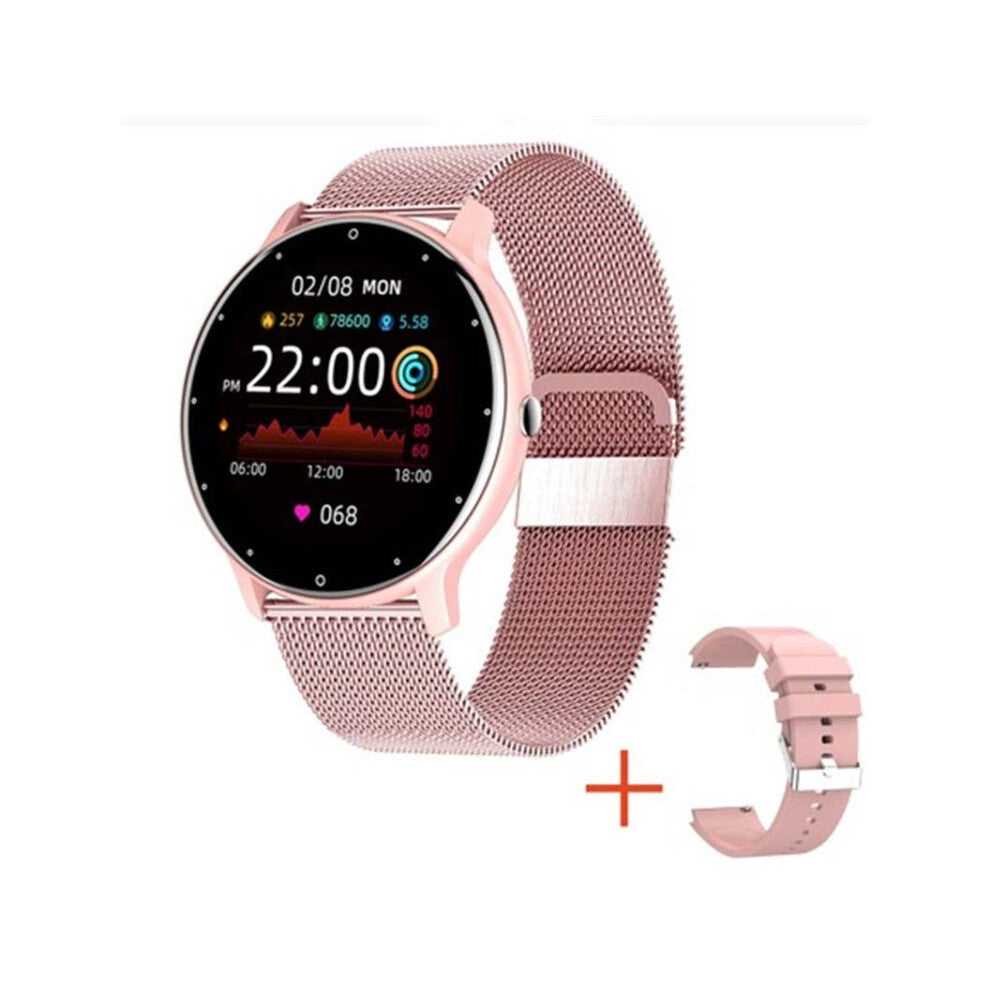 BW0223 Heart Rate-Blood Oxygen-Blood Pressure Monitoring Bluetooth Smart Calling Watch, Color: Mesh Pink