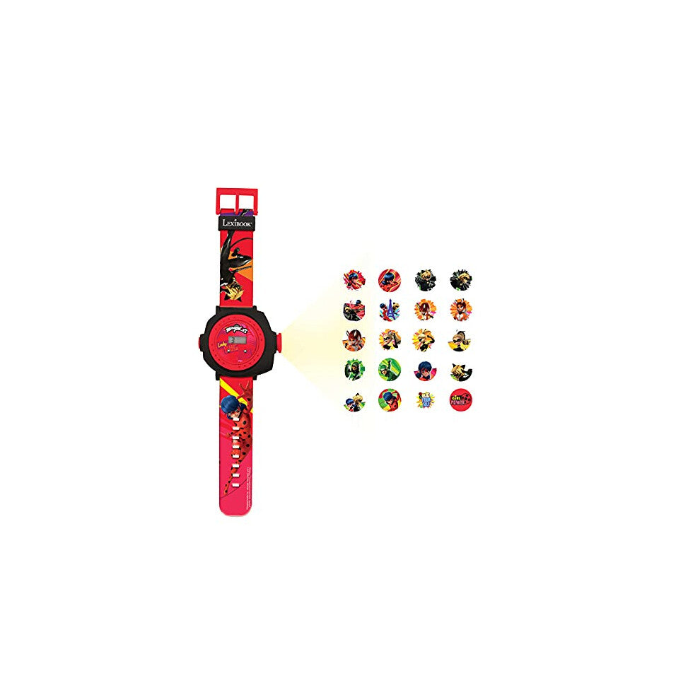 LEXIBOOK DMW050MI Miraculous Ladybug Adjustable Projection Watch Digital Screen with 20 Images, Red-Black